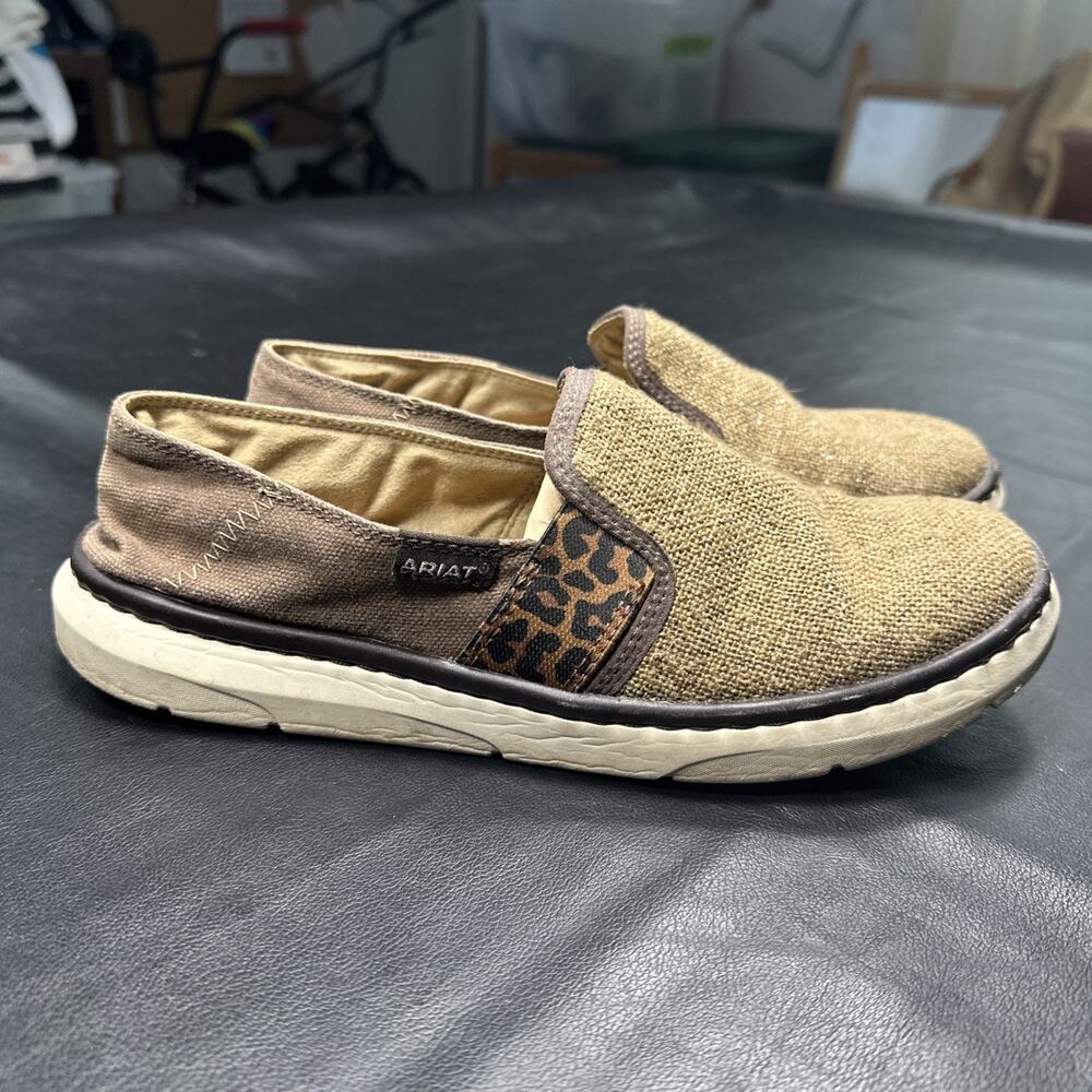 Ariat Womens Size 9.5 B Leather Cruiser Casual Slip On Shoe Leopard Canvas 340 - Picture 3 of 12